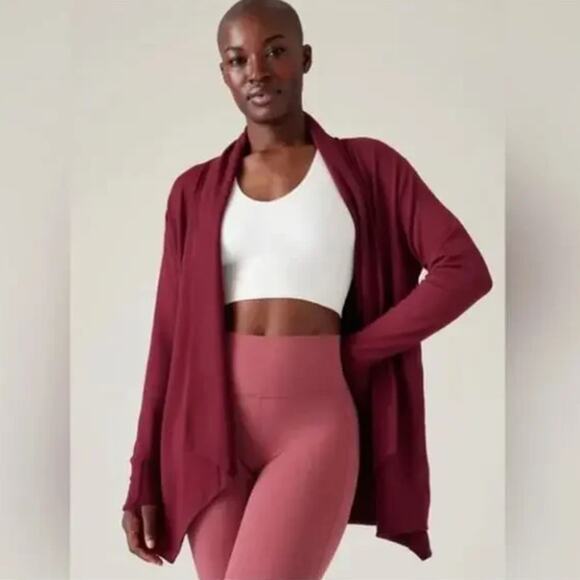 ATHLETA Pranayama Wrap Cardigan Coffeeberry Red Purple Sz 2X {YY45} - Picture 1 of 5